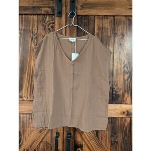 NWT Womens 1x Andree By Unit cotton gauze V-neck Short Sleeve top